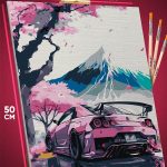 Картина по номерам Авто Nissan Япония сакура Фудзияма 40x50