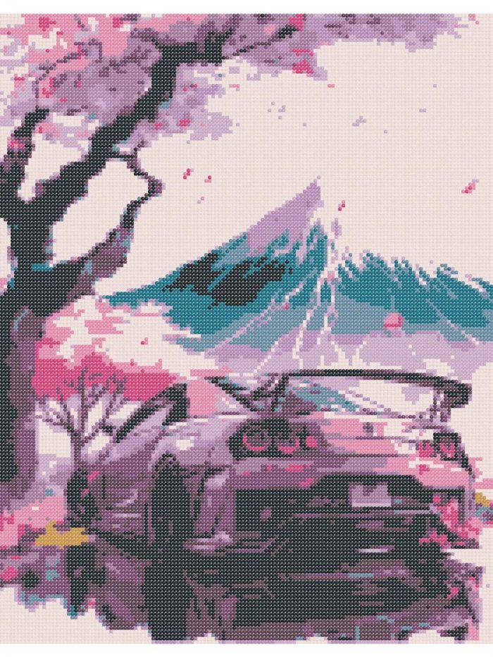 Алмазная мозаика Авто Nissan Япония сакура Фудзияма 40x50 — изображение 2