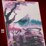 Алмазная мозаика Авто Nissan Япония сакура Фудзияма 40x50