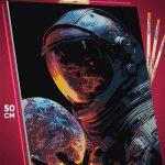 Картина по номерам Абстракция Арт космонавт планета 40x50
