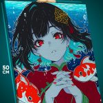 Картина на стену Девушка Аниме-арт рыбки 40x50