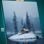 Картина на стену Пейзаж зимний природа домик на озере 40x50