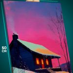 Картина на стену Пейзаж зимний природа домик закат 40x50