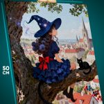 Картина на стену Фэнтези Аниме ведьмочка с котом 40x50