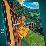 Картина на стену Хаяо Миядзаки Аниме пейзаж поезд 40x50