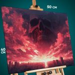 Картина на стену Атака титанов Аниме город гигант 40x50