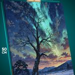 Картина на стену Пейзаж зимний природа северное сияние 40x50