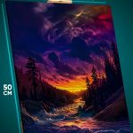 Картина на стену Пейзаж лесной природа закат река 40x50