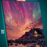 Картина на стену Пейзаж зимний природа домик северное сияние 40x50