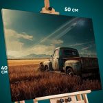 Картина на стену Авто грузовик в поле 40x50