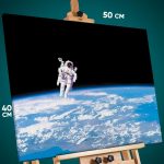 Картина на стену Космос космонавт на орбите Земли 40x50