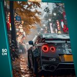 Картина на стену Авто город после дождя 40x50