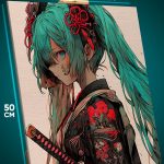 Картина на стену Vocaloid Мику Хатсуне самурай 40x50