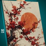 Картина на стену Пейзаж Япония винтаж луна сакура 40x50