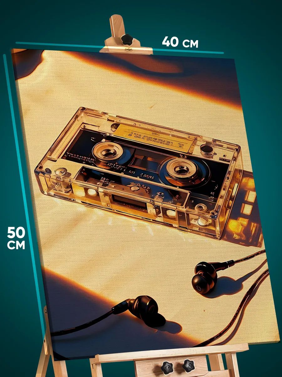 9298801956.jpg Картина на стену Музыка кассета наушники 40x50 — изображение 1