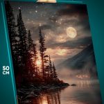 Картина на стену Пейзаж лесной природа река ночь луна 40x50