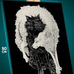 Картина на стену Животные белый и черный волк абстракция 40x50
