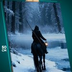 Картина на стену Темная фэнтези рыцарь путник на коне 40x50
