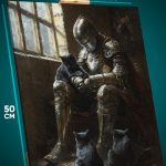 Картина на стену Темная фэнтези рыцарь и котики 40x50