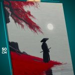 Картина на стену Самурай Япония силуэт озеро 40x50