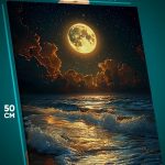 Картина на стену Пейзаж морской природа ночь луна волны 40x50