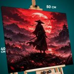 Картина на стену Самурай Япония красная луна 40x50