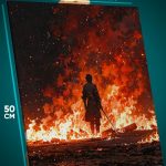 Картина на стену Темная фэнтези рыцарь огонь пламя 40x50
