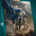 Картина на стену Темная фэнтези рыцарь на коне всадник света 40x50