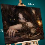 Картина на стену Девушка Портрет готическая с котом 40x50