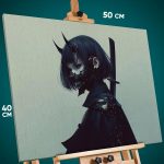 Картина на стену Девушка Арт самурай демон Япония 40x50