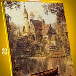 Картина на стену Пейзаж осенний дом у реки 40x50