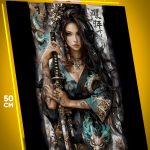 Картина на стену Девушка Япония самурай с катаной 40x50