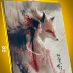 Картина на стену Девушка Япония Гейша с лисой кицунэ 40x50