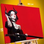 Картина на стену Девушка Аниме-арт демон самурай 40x50
